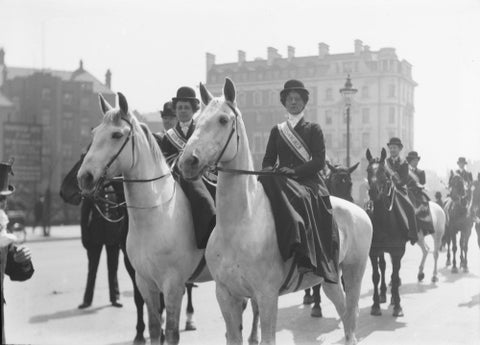 Mounted Suffragettes in a procession 1909