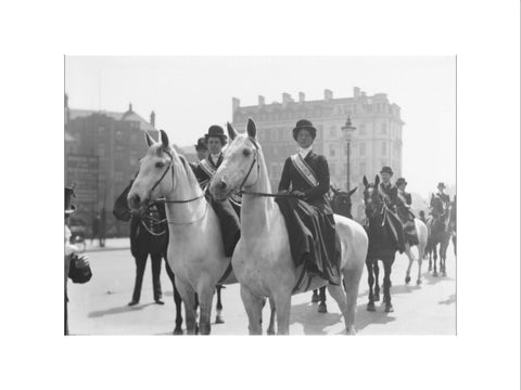 Mounted Suffragettes in a procession 1909