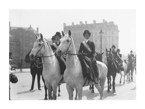 Mounted Suffragettes in a procession 1909