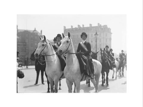 Mounted Suffragettes in a procession 1909