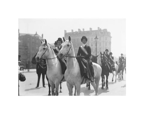 Mounted Suffragettes in a procession 1909