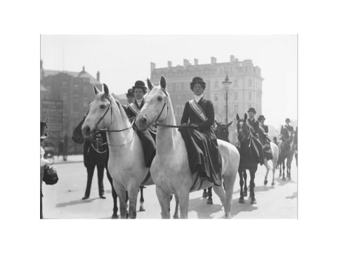 Mounted Suffragettes in a procession 1909