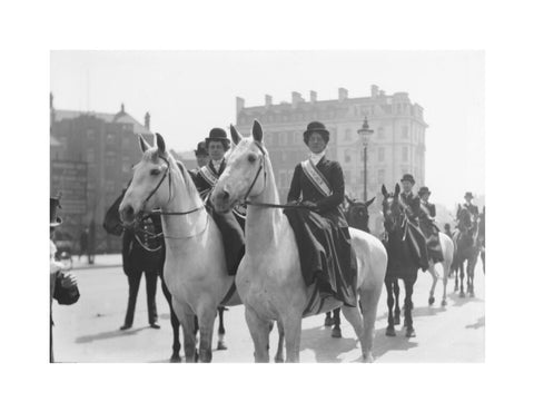 Mounted Suffragettes in a procession 1909