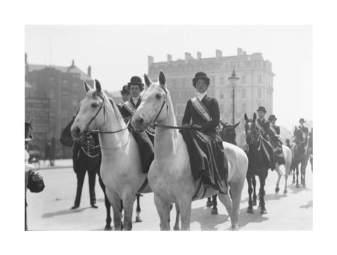 Mounted Suffragettes in a procession 1909