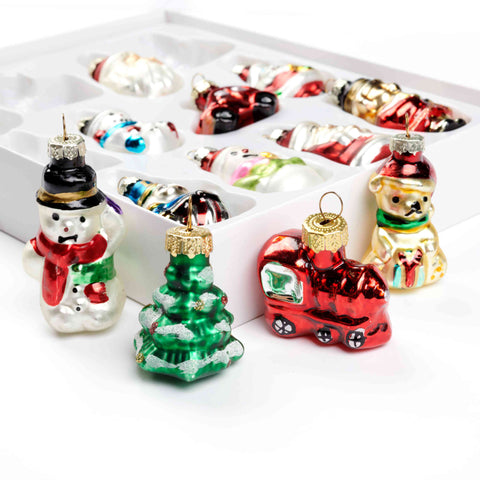 Painted glass mini Christmas Decorations, pack of 12