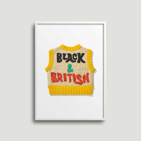 Giclee Print Black and British Raffia Vest A4